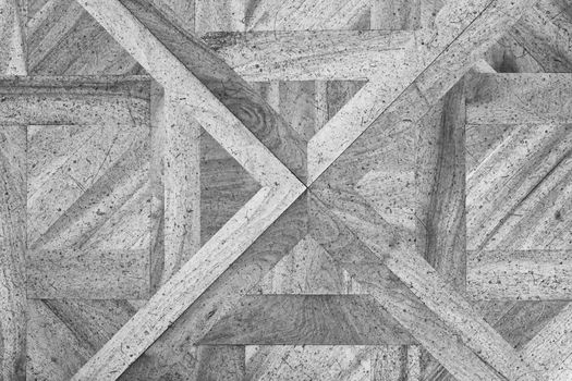 Worn out wooden floor of castle hall. Light wood flooring worn by use with defect