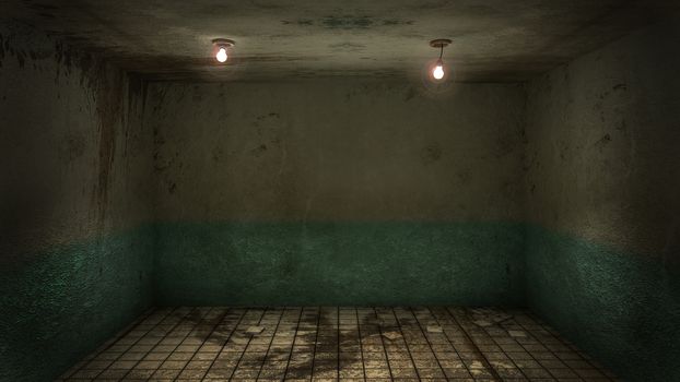 The interior design of horror and creepy damage empty room., 3D rendering.