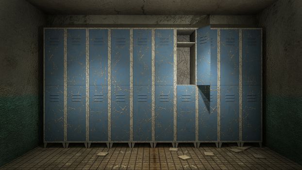 horror and creepy Locker room in the hospital with blood .3D rendering