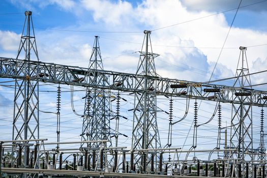 Electric post power-plant transformer station.