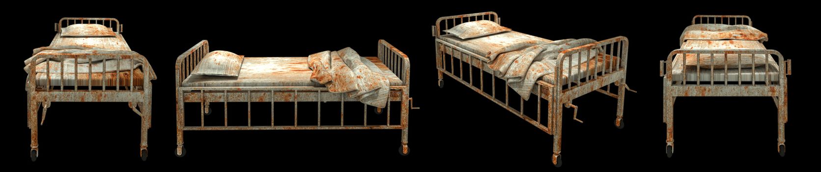 horror creepy and damage sickbed isolated over black background with clipping path.,3D rendering.