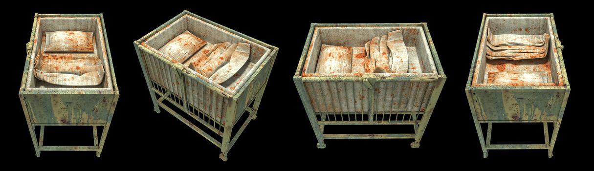horror creepy and damage Baby cot isolated over black background with clipping path.,3D rendering.