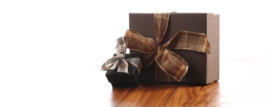 presents in a table with decoration and copy space and a ribbon