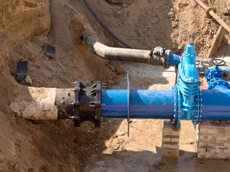 500 mm drink water Gate valve joint with screwed pipe fitting - repairing of main water pipeline underground 