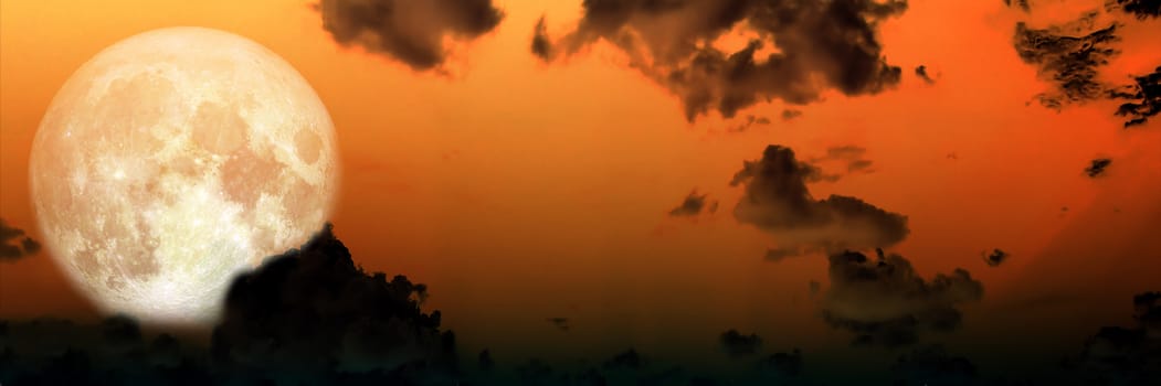 Panorama of blur dark cloud sky super moon at night, Elements of this image furnished by NASA