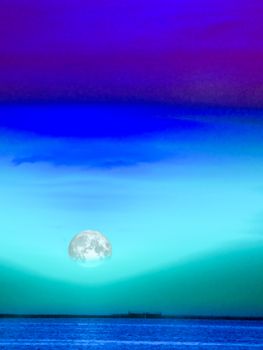 colorful cool tone sky and cloud moonlight in the sea