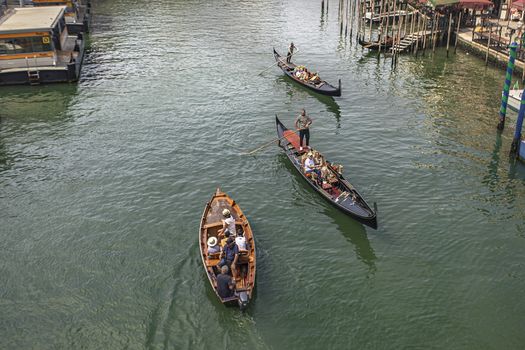 VENICE, ITALY 2 JULY 2020: Gondolas in Venice canal
