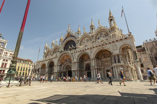 VENICE, ITALY 2 JULY 2020: Saint Mark cathedral in Venice with people