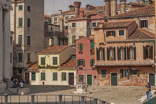 VENICE, ITALY 2 JULY 2020: Houses in venice during a sunny day