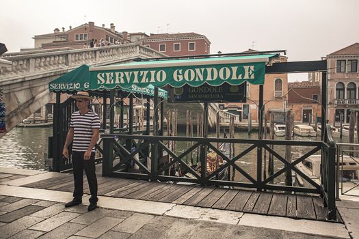 VENICE, ITALY 2 JULY 2020: Gondola service in Venice with gondolier