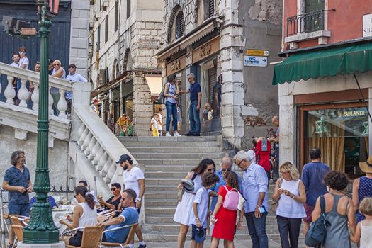 VENICE, ITALY 2 JULY 2020: Rialto bridge in Venice in Italy