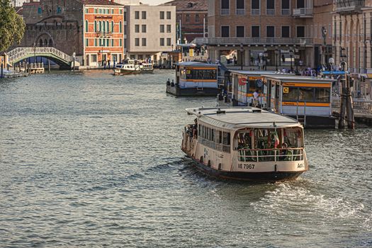 VENICE, ITALY 2 JULY 2020: Public transport by ferry in Venice
