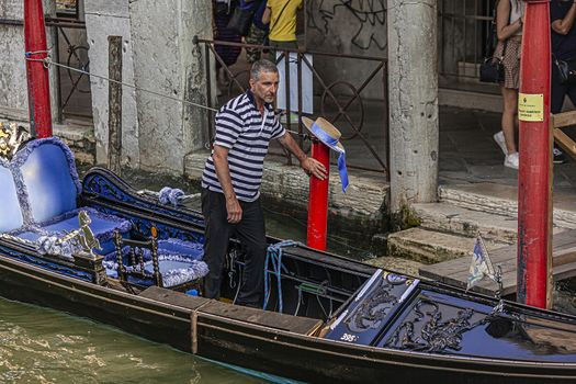 VENICE, ITALY 2 JULY 2020: Gondolier in Venice