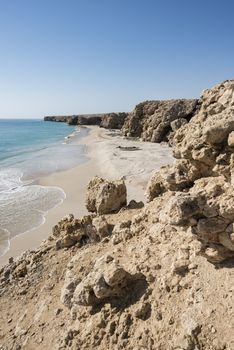 Wild beach at the coat of Ras Al Jinz, Sultanate of Oman.Fishermen of the nearest village use it as a fish harbor