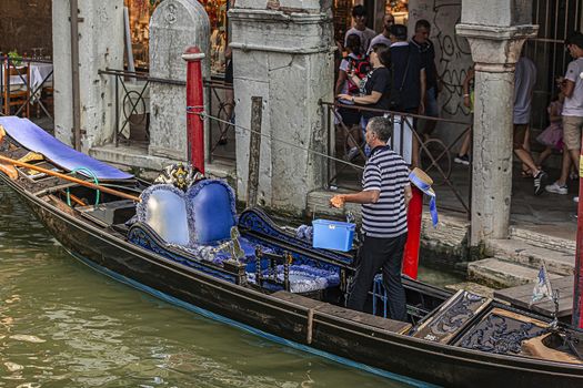 VENICE, ITALY 2 JULY 2020: Gondolier in Venice