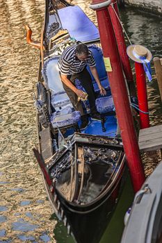 VENICE, ITALY 2 JULY 2020: Gondolier in Venice