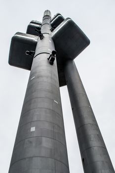 March 2014, Zizkov TV tower in Prague from low angle point of view