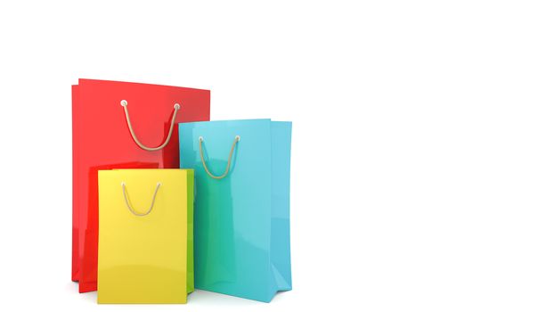 Colourful paper shopping bags on white Background., 3D rendering.