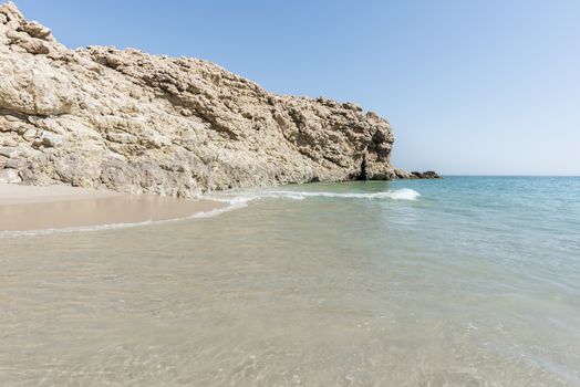 Wild beach at the coat of Ras Al Jinz, Sultanate of Oman. It is close to Ras Al Hadd and many turtles are coming in the region to nest