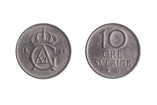 Sweden coin 10 Ore  Gustaf VI cut out and isolated on a white background