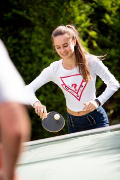 playing table tennis woman sporty girl people hobby ping pong match