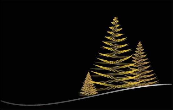 christmas card abstract graphic design on black background in gold and silver and copy space