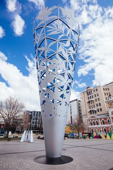 The Chalice Sculpture in Cathedral Square, Christchurch, New Zealand.