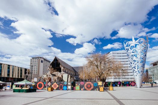 The Chalice Sculpture and Cathedral Square, Christchurch, New Zealand.