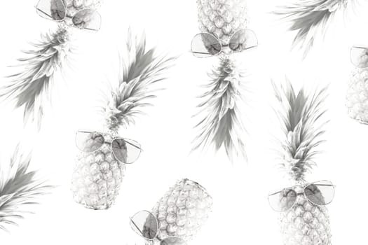 Retro design tropical style concept.Pattern with hipster pineapple summer decoration in pale white background