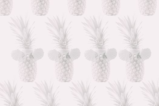 Retro design tropical style concept.Pattern with hipster pineapple summer decoration in pale white background