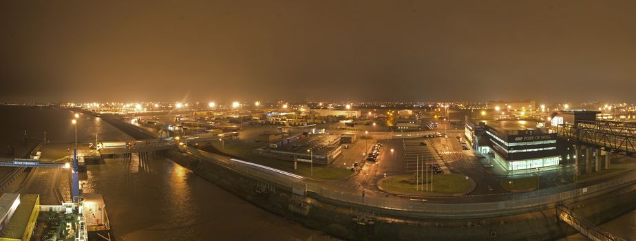Panoramic view of Hull docks at night