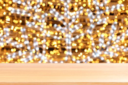 wood plank on bokeh golden yellow colorful christmas background, empty wood table floors on bokeh glitter light gold luxury, wood table board empty front glittering gold, wood on bokeh lighting shine