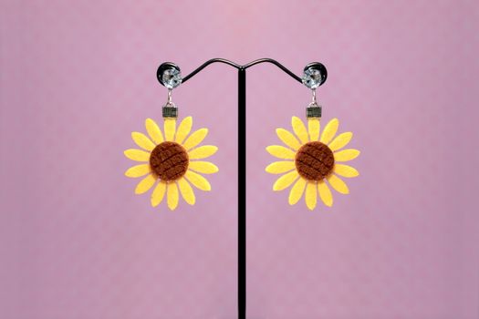 earrings, flower earrings yellow sunflower, earrings fashion