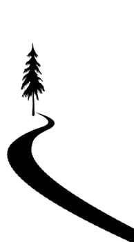 Road silhouette drawn on a white colored background with a tree at the starting point.