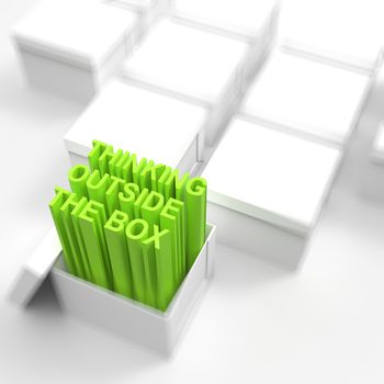 3d open box with extrude text as thinking outside the box concept