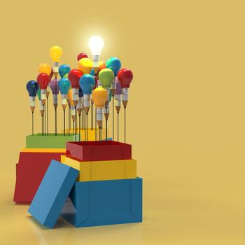 pencil light bulb 3d as think outside of the box and leadership as concept 