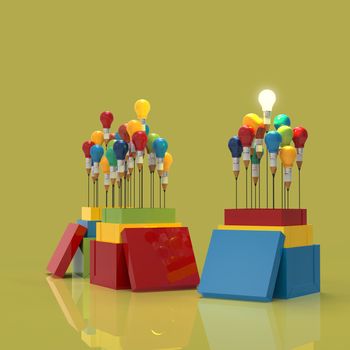 pencil light bulb 3d as think outside of the box and leadership as concept 