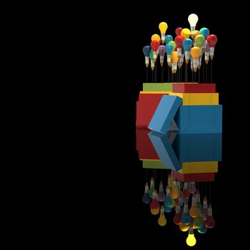 pencil light bulb 3d as think outside of the box and leadership as concept 