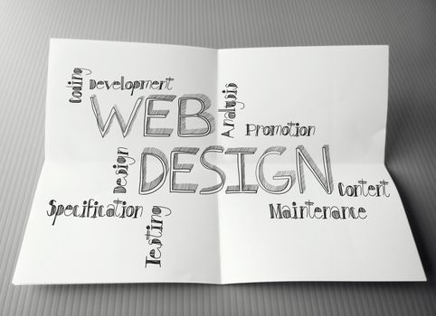 hand drawn web design diagram on crumpled paper background as concept 