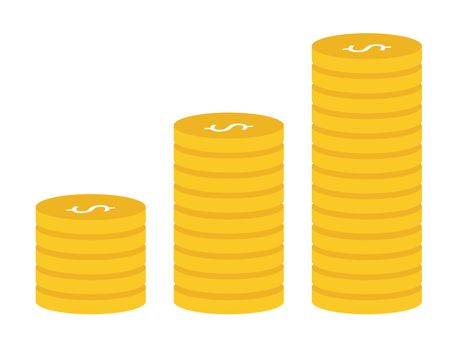 Dollar Golden Coins Stacks on white background. flat style.