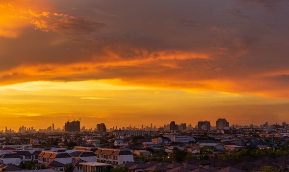 Cityscape with beautiful sky at evening time in Thailand