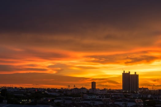 Cityscape with beautiful sky at evening time in Thailand