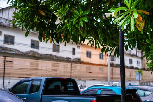 CCTV camera installed on the parking lot for protection security