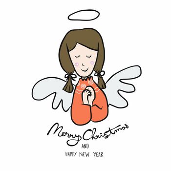 Angel Merry Christmas and Happy New Year cartoon vector illustration doodle style