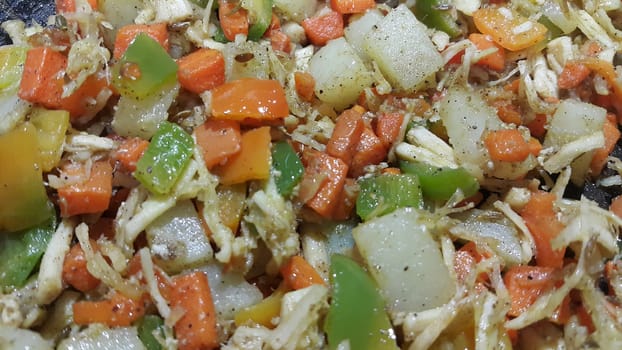 close up macro view of mixed vegetables for background use . Food background with copy space for text and advertisements