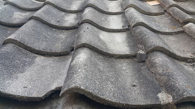 Closeup of grey color roof tiles. Background texture for rooftop tiles.