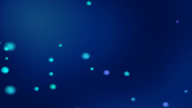 Dark blue bokeh background with blurred glowing bluish spheres. Unfocused blue bokeh background for blurry background