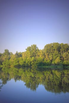 Beautiful summer landscape with river and forest