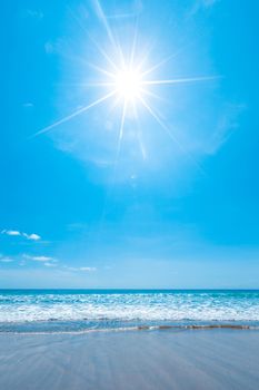 Sun shining bright over beautiful sea beach vertical shot