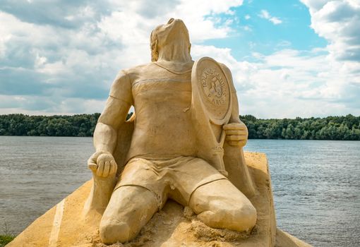 Ruse city, Bulgaria - June 08, 2016. International Sand Sculpting Festival situated on the bank of the Danube river in Ruse, Bulgaria; “Sports Fame, World and Olympic Symbols” theme